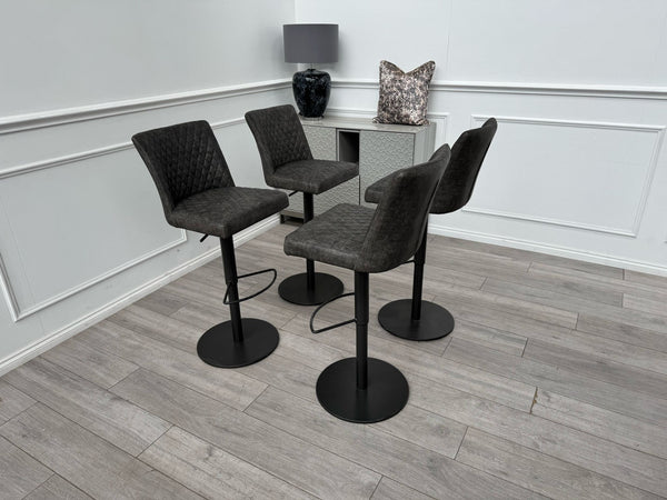 Earth Soft Faux Leather Contemporary Stylish Aesthetic Graphite Grey Pedestal Bar Stool