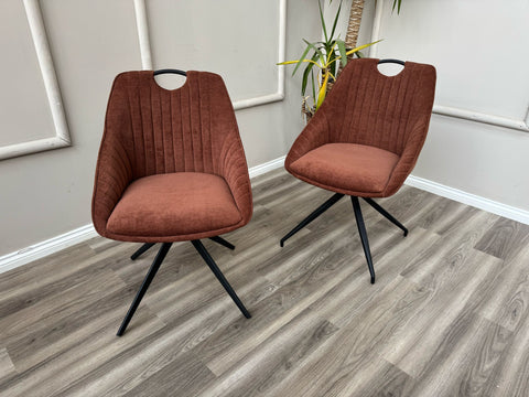 Jai Swivel Dining Chairs Rust Fabric Fluted Design Stylish Kitchen Chairs
