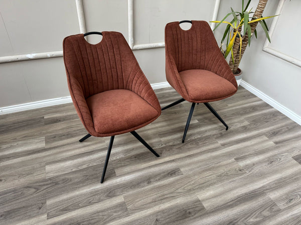 Jai Swivel Dining Chairs Rust Fabric Fluted Design Stylish Kitchen Chairs