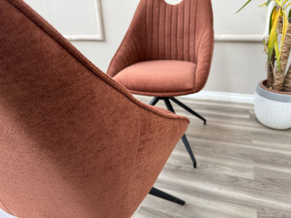 Jai Swivel Dining Chairs Rust Fabric Fluted Design Stylish Kitchen Chairs
