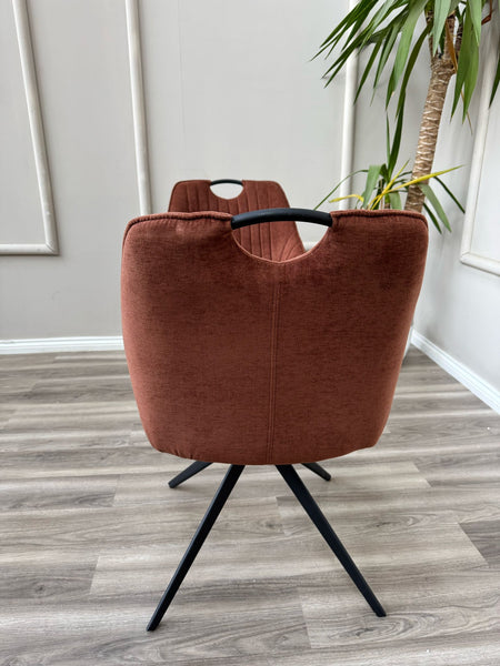 Jai Swivel Dining Chairs Rust Fabric Fluted Design Stylish Kitchen Chairs