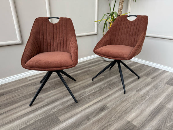 Jai Swivel Dining Chairs Rust Fabric Fluted Design Stylish Kitchen Chairs
