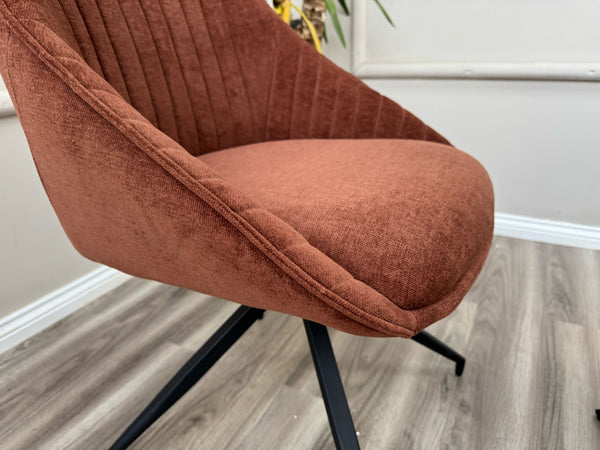 Jai Swivel Dining Chairs Rust Fabric Fluted Design Stylish Kitchen Chairs
