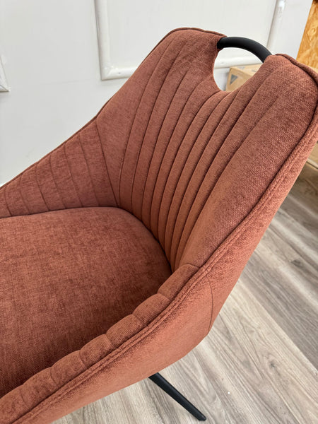 Jai Swivel Dining Chairs Rust Fabric Fluted Design Stylish Kitchen Chairs