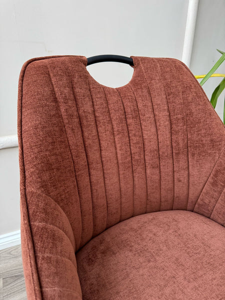 Jai Swivel Dining Chairs Rust Fabric Fluted Design Stylish Kitchen Chairs