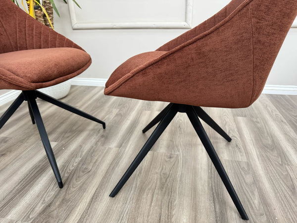 Jai Swivel Dining Chairs Rust Fabric Fluted Design Stylish Kitchen Chairs