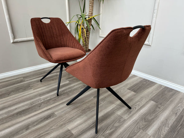 Jai Swivel Dining Chairs Rust Fabric Fluted Design Stylish Kitchen Chairs