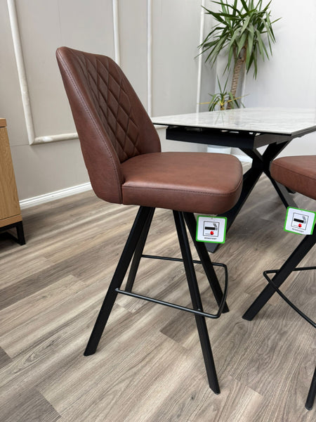 Mars Swivel Bar Stool Faux Red Tan Leather Kitchen High Chair (Choose Quantity)