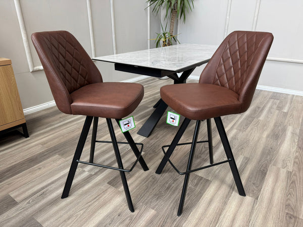 Mars Swivel Bar Stool Faux Red Tan Leather Kitchen High Chair (Choose Quantity)