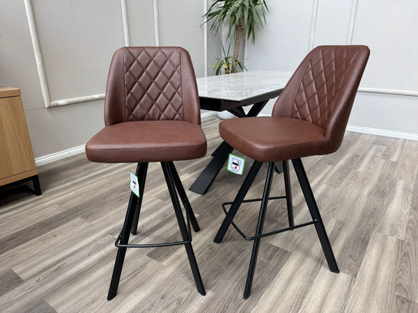 Mars Swivel Bar Stool Faux Red Tan Leather Kitchen High Chair (Choose Quantity)