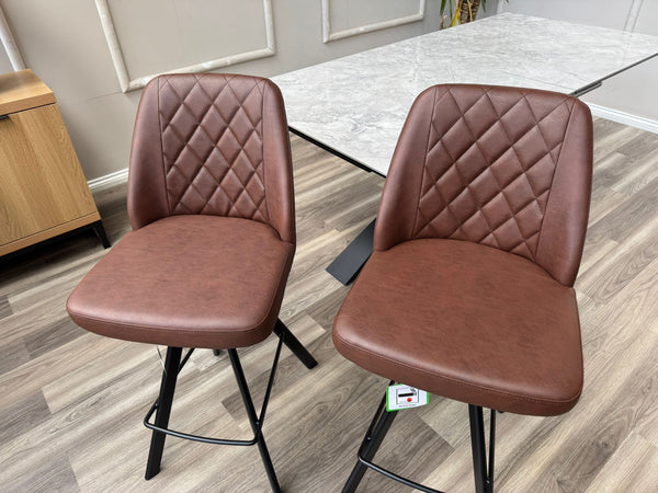 Mars Swivel Bar Stool Faux Red Tan Leather Kitchen High Chair (Choose Quantity)