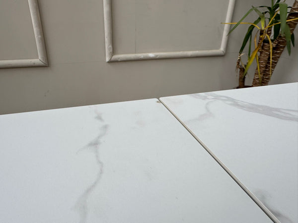 Glacier Extending Ceramic White Dining Table Marble Top Effect