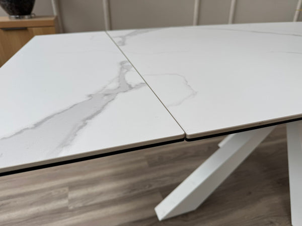 Glacier Extending Ceramic White Dining Table Marble Top Effect