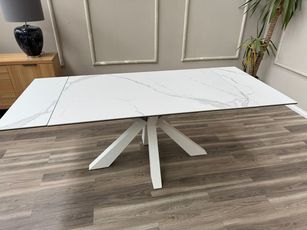 Glacier Extending Ceramic White Dining Table Marble Top Effect