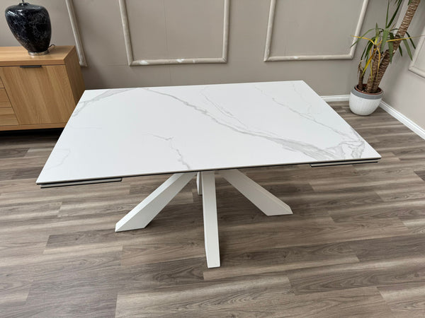 Glacier Extending Ceramic White Dining Table Marble Top Effect