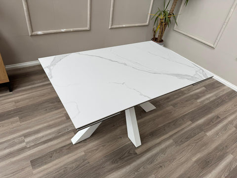 Glacier Extending Ceramic White Dining Table Marble Top Effect