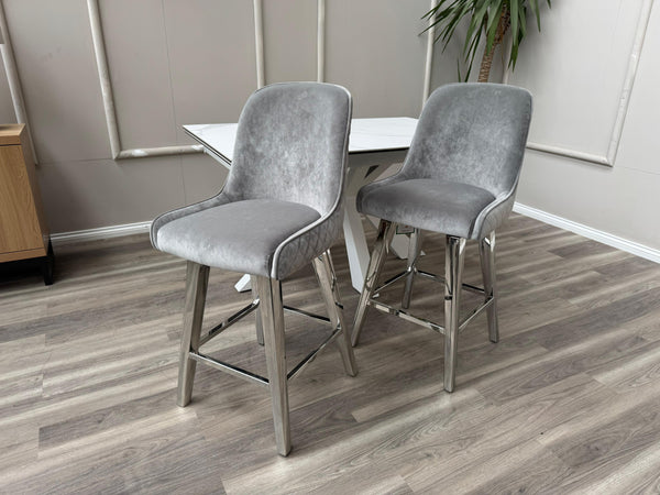 Gabana Silver Fabric Swivel Bar Stool Kitchen High Chairs