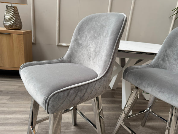 Gabana Silver Fabric Swivel Bar Stool Kitchen High Chairs