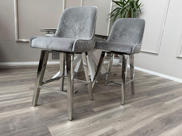 Gabana Silver Fabric Swivel Bar Stool Kitchen High Chairs