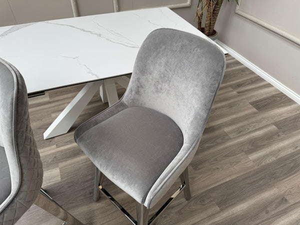 Gabana Silver Fabric Swivel Bar Stool Kitchen High Chairs