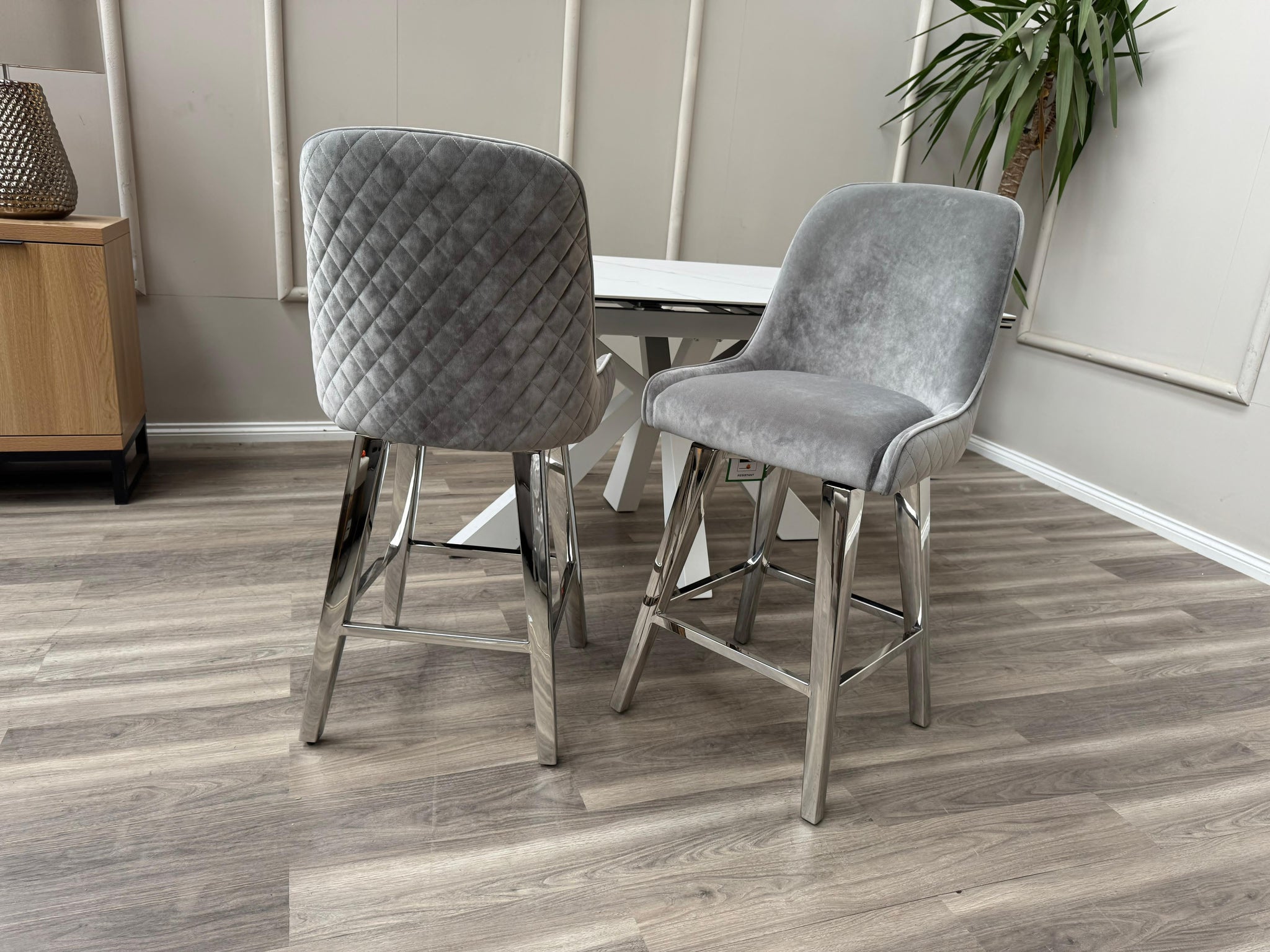 Gabana Silver Fabric Swivel Bar Stool Kitchen High Chairs