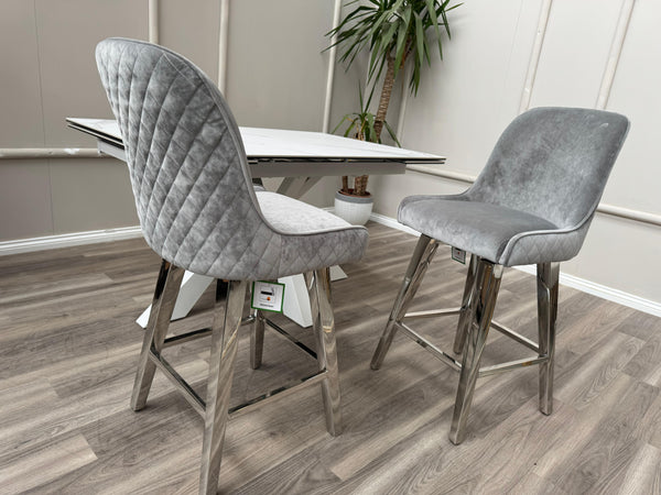 Gabana Silver Fabric Swivel Bar Stool Kitchen High Chairs