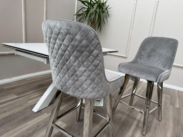 Gabana Silver Fabric Swivel Bar Stool Kitchen High Chairs
