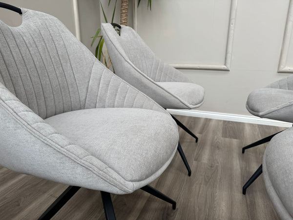 Jai Swivel Dining Chairs Light Grey Fabric Fluted Design Stylish Kitchen Chairs