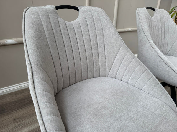 Jai Swivel Dining Chairs Light Grey Fabric Fluted Design Stylish Kitchen Chairs
