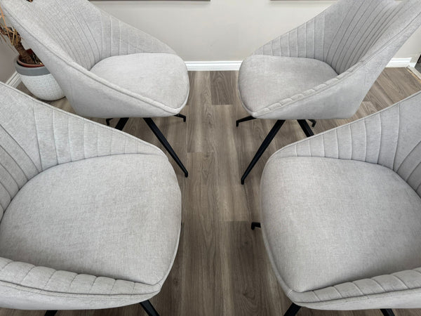 Jai Swivel Dining Chairs Light Grey Fabric Fluted Design Stylish Kitchen Chairs