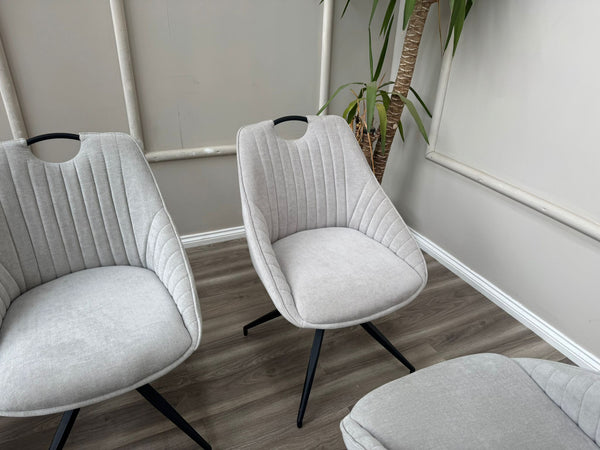 Jai Swivel Dining Chairs Light Grey Fabric Fluted Design Stylish Kitchen Chairs