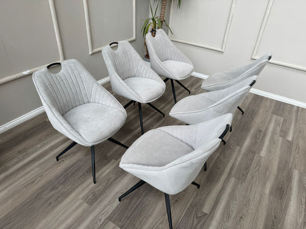 Jai Swivel Dining Chairs Light Grey Fabric Fluted Design Stylish Kitchen Chairs