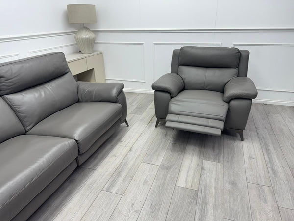 Missouri Grey Leather 3 2 1 Seater Power Recliner Large Sofa Set