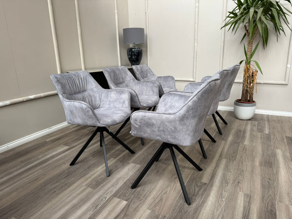 Marvel Silver Velvet Fabric Swivel Dining Chairs Bucket Seat Aesthetic Chairs