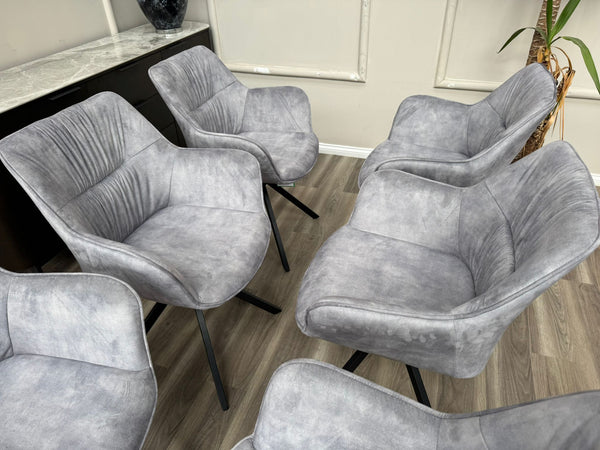 Marvel Silver Velvet Fabric Swivel Dining Chairs Bucket Seat Aesthetic Chairs