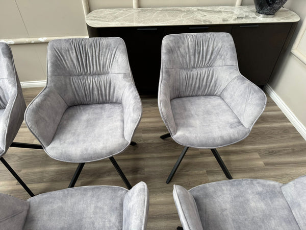 Marvel Silver Velvet Fabric Swivel Dining Chairs Bucket Seat Aesthetic Chairs
