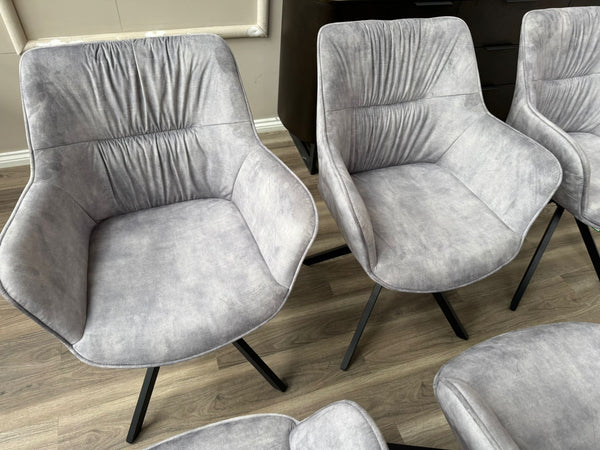 Marvel Silver Velvet Fabric Swivel Dining Chairs Bucket Seat Aesthetic Chairs