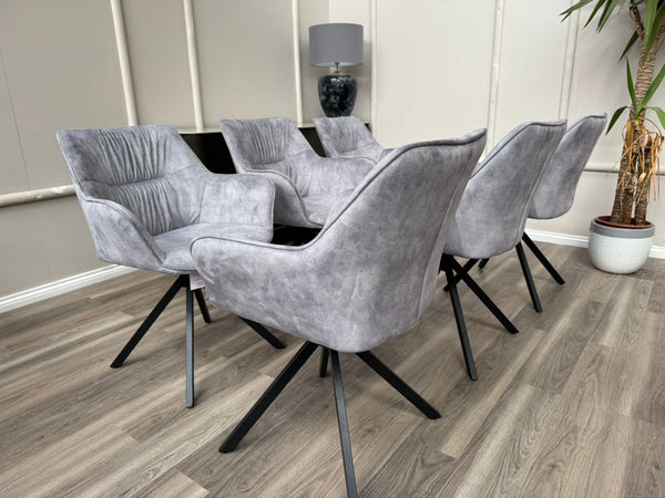 Marvel Silver Velvet Fabric Swivel Dining Chairs Bucket Seat Aesthetic Chairs