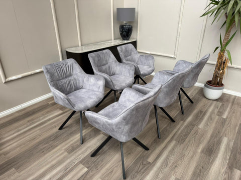 Marvel Silver Velvet Fabric Swivel Dining Chairs Bucket Seat Aesthetic Chairs