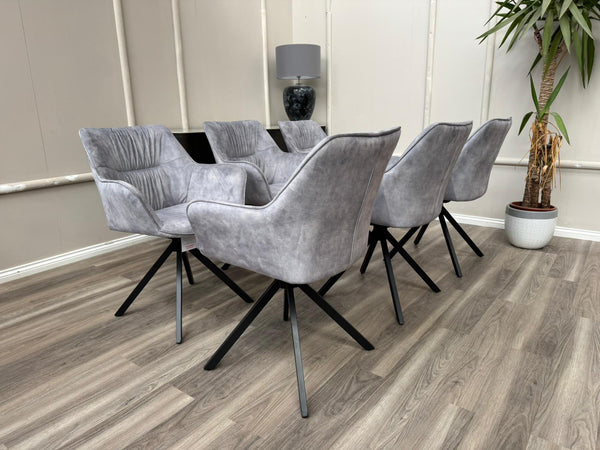 Marvel Silver Velvet Fabric Swivel Dining Chairs Bucket Seat Aesthetic Chairs