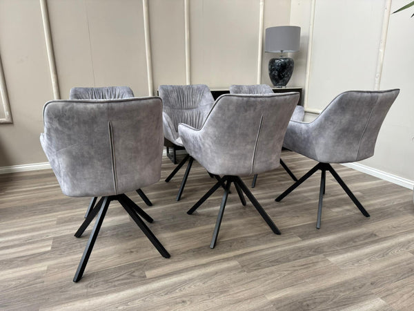 Marvel Silver Velvet Fabric Swivel Dining Chairs Bucket Seat Aesthetic Chairs