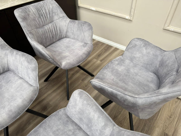 Marvel Silver Velvet Fabric Swivel Dining Chairs Bucket Seat Aesthetic Chairs