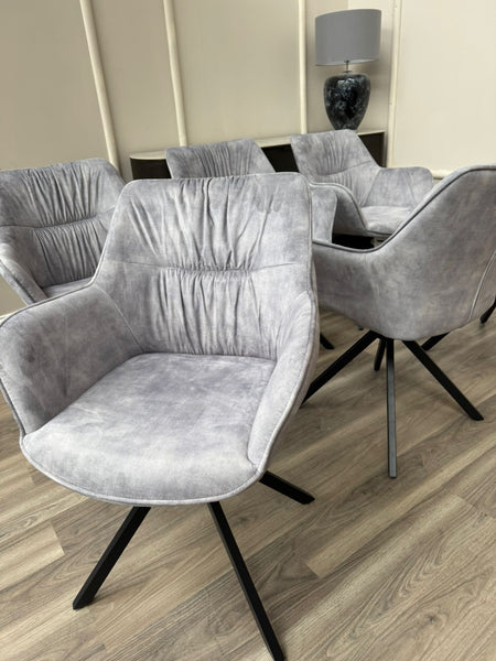 Marvel Silver Velvet Fabric Swivel Dining Chairs Bucket Seat Aesthetic Chairs
