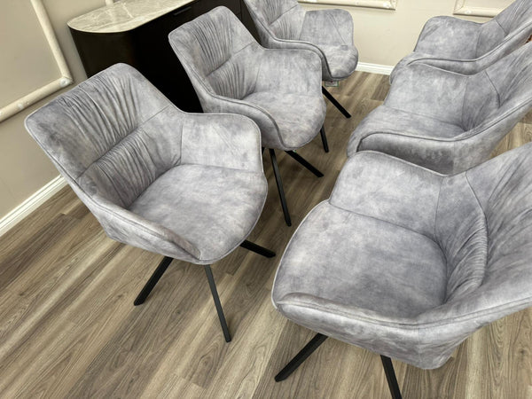 Marvel Silver Velvet Fabric Swivel Dining Chairs Bucket Seat Aesthetic Chairs