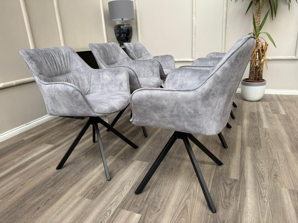 Marvel Silver Velvet Fabric Swivel Dining Chairs Bucket Seat Aesthetic Chairs