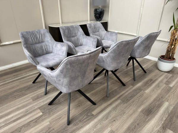 Marvel Silver Velvet Fabric Swivel Dining Chairs Bucket Seat Aesthetic Chairs