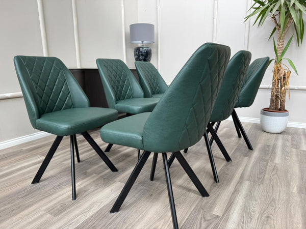 Mars Swivel Dining Chairs Faux Green Leather Kitchen Chairs