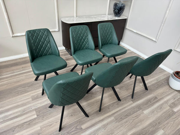 Mars Swivel Dining Chairs Faux Green Leather Kitchen Chairs