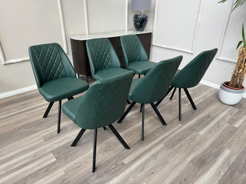 Mars Swivel Dining Chairs Faux Green Leather Kitchen Chairs