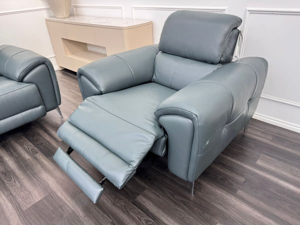 Vino Green Leather 3 & 1 Seater Power Recliner Power Headrest Sofa Set